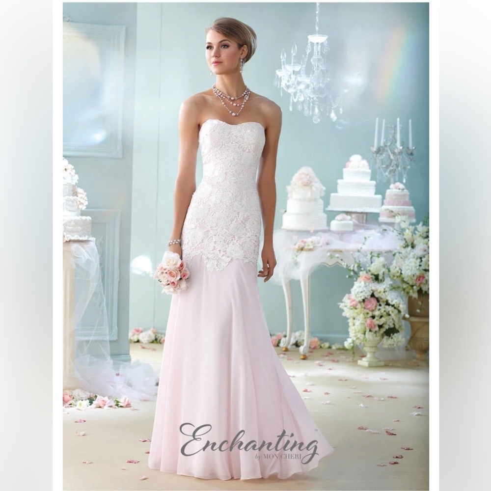 Mon Cheri wedding dress size 4 (fits like a 2) style 215107 pink ivory